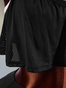 Amplova Women's Black & White Contrast Camisole Top + Skort Mesh Fabric Patchwork Sports Set - Black and White - View 6