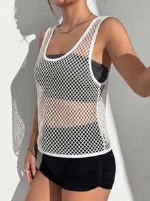 Solea Cove Women's Plus Size Solid Color Hollow Out Daily Fitness Sports Tank Top - White - View 5