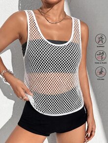 Solea Cove Women's Plus Size Solid Color Hollow Out Daily Fitness Sports Tank Top - White - View 2