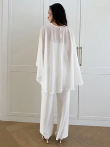 Aloruh Women's Autumn/Winter Wrap Wide Leg Jumpsuit Wedding Dinner Mother Of The Bride White Elegant - White - View 2