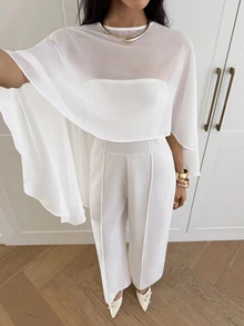 Aloruh Women's Autumn/Winter Wrap Wide Leg Jumpsuit Wedding Dinner Mother Of The Bride White Elegant - White - View 5
