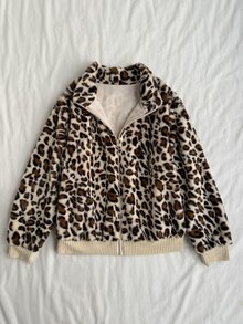 Attitoon Sweatshirt Kasual Wanita Motif Leopard, Musim Gugur/Dingin - Khaki - View 6