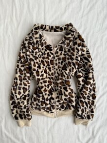 Attitoon Sweatshirt Kasual Wanita Motif Leopard, Musim Gugur/Dingin - Khaki - View 4