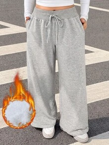 Muchica Plus Size Casual Versatile Drawstring Waist Pocket Loose Sweatpants - Light Grey - View 1