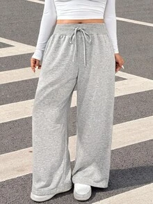 Muchica Plus Size Casual Versatile Drawstring Waist Pocket Loose Sweatpants - Light Grey - View 3
