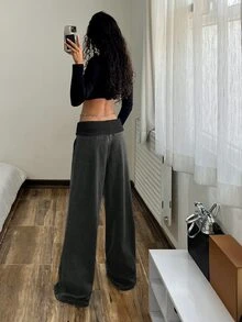 SHEIN Tall 女款休閒水洗寬腿牛仔褲，適合高個女性 - 黑色 - 查看 2