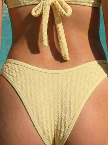 Swim Mod Women's Butter Yellow Swimwear Bottom, Textured Fabric High-Waisted Bikini Bottoms, Summer Casual Sexy Breezy Holiday Vacation Sweet Girl Style Beach - Yellow - View 2