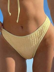 Swim Mod Women's Butter Yellow Swimwear Bottom, Textured Fabric High-Waisted Bikini Bottoms, Summer Casual Sexy Breezy Holiday Vacation Sweet Girl Style Beach - Yellow - View 5