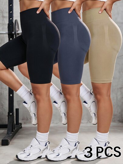 Solea Cove 3pcs/Pack Plus Size Shorts Black Dark Grey Khaki Plus Size Sports Shorts Fitness/Yoga