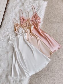 SilkySpell 3件組女款刺繡蕾絲性感睡裙套裝 白色粉色洋裝 - 彩色 - 查看 2