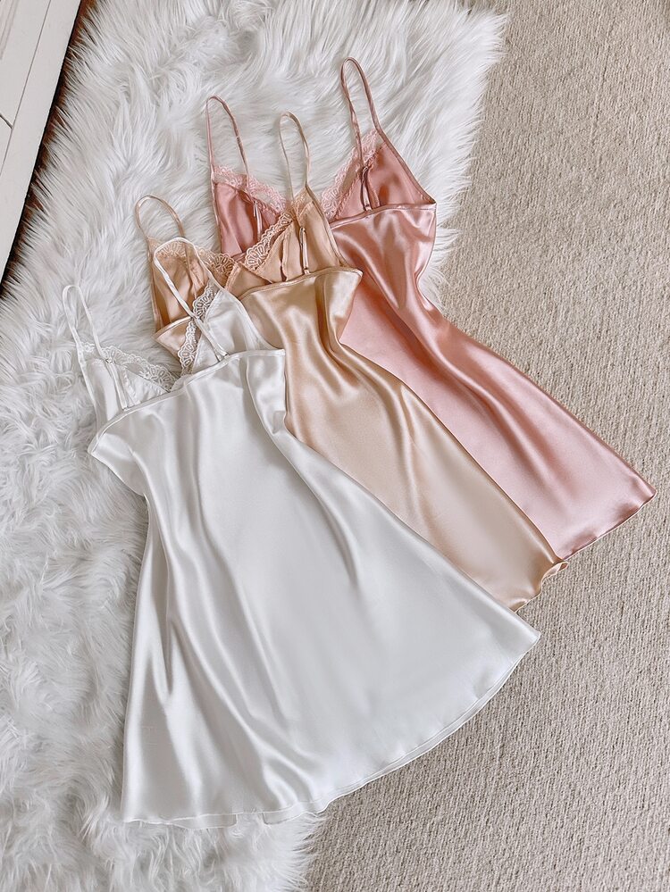 SilkySpell 3pcs Women Embroidered Lace Sexy Nightgown Set White Pink Dress - Multicolor - View 2