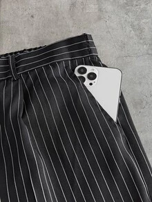 Mainfolk Men's Striped Shirt And Long Pants Set - Black - View 12