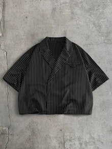 Mainfolk Men's Striped Shirt And Long Pants Set - Black - View 5