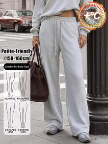 SHEIN PETITE Casual Versatile Loose Solid Color Sweatpants,Fall Pants,Sweatpants,Suitable For Gyms,Grey Pants,Outing Pants,Fall/Winter,Petite - Grey - View 6