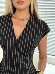 Easowa 女款休閒商務專業優雅襯衫與寬腿褲2件套，適合通勤、晚餐、辦公室，時尚棉質深灰色夏季款 - 黑與白 - 查看 9