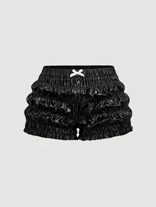 SHEIN MOD 女款蝴蝶結裝飾休閒百搭日常穿著短褲 - 黑色 - 查看 1