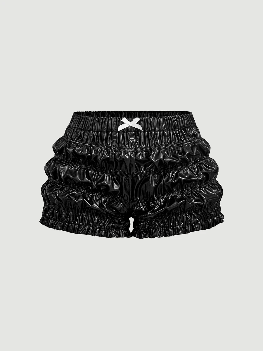 SHEIN MOD 女款蝴蝶結裝飾休閒百搭日常穿著短褲 - 黑色 - 查看 1