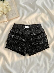 SHEIN MOD 女款蝴蝶結裝飾休閒百搭日常穿著短褲 - 黑色 - 查看 2