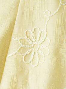SHEIN MOD Blus Wanita Berlipit dengan Motif Bordir Bunga, Kasual, Serbaguna untuk Pemakaian Sehari-hari - Kuning - View 6