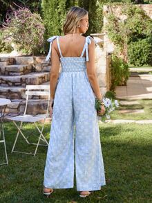 KARISMINA Women's Woven Printed Jumpsuit For Spring/Summer Vacation - Blue and White - View 2