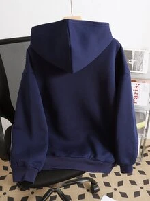 SHEIN 青少年女孩秋季海軍藍字母運動衫休閒日常街頭風百搭生日騎行 - 寶藍色 - 查看 6