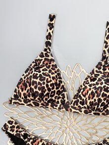 SHEIN Swim 2026 春夏豹紋粗肩帶可調節後扣設計高衩女款比基尼兩件式泳衣 - 彩色 - 查看 6