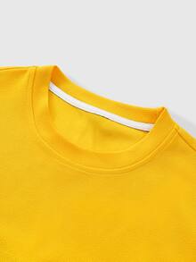 PAVTROS Men Letter Graphic Drop Shoulder Tee - Yellow - View 3