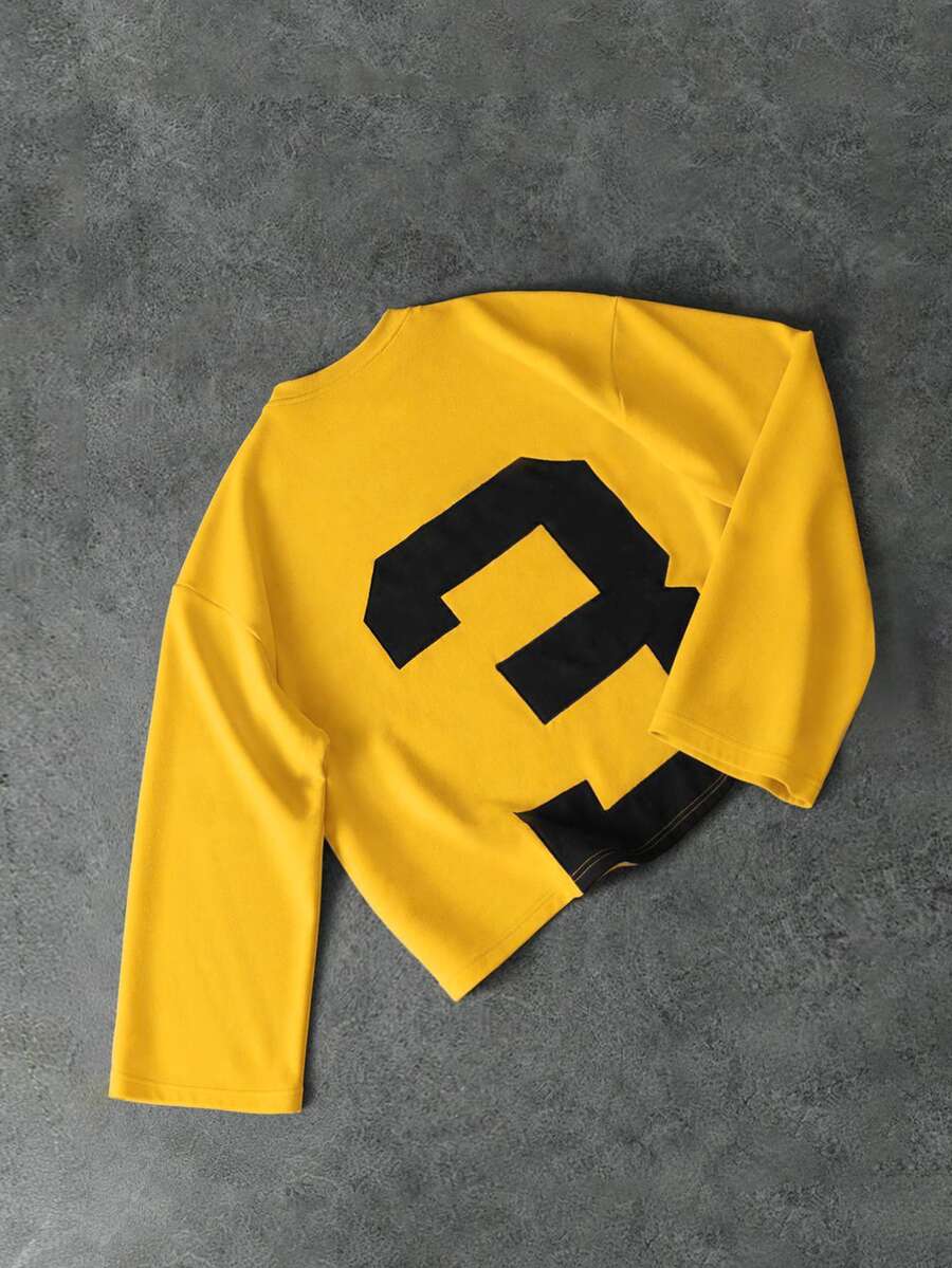 PAVTROS Men Letter Graphic Drop Shoulder Tee - Yellow - View 1