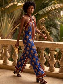 CAJUNI Jumpsuit Wanita Motif Kelapa Kasual Sehari-hari Musim Panas Model Halter Neck - MultiWarna - View 5