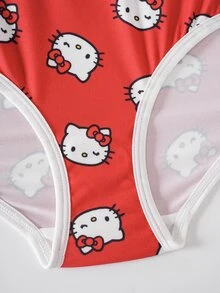 HELLO KITTY AND FRIENDS | SHEIN Women's Letter & Cartoon Print Casual Triangle Panties - Red - View 4