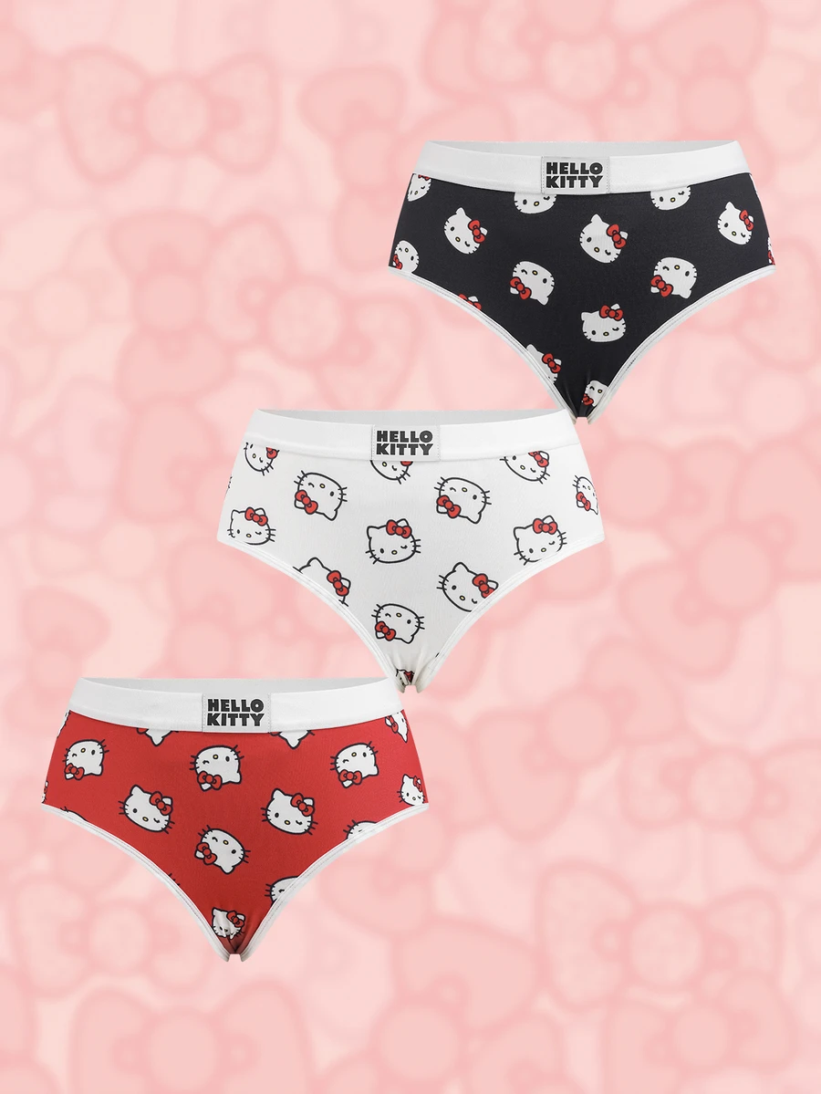 HELLO KITTY AND FRIENDS | SHEIN Women's Letter & Cartoon Print Casual Triangle Panties - Red - View 1