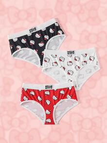 HELLO KITTY AND FRIENDS | SHEIN Women's Letter & Cartoon Print Casual Triangle Panties - Red - View 3