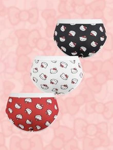 HELLO KITTY AND FRIENDS | SHEIN Women's Letter & Cartoon Print Casual Triangle Panties - Red - View 2