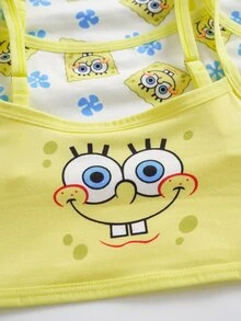 SpongeBob SquarePants | SHEIN Tween Girl Cartoon Print Casual Daily Camisole Top - Yellow - View 5