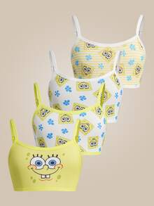 SpongeBob SquarePants | SHEIN Tween Girl Cartoon Print Casual Daily Camisole Top - Yellow - View 3