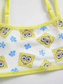 SpongeBob SquarePants | SHEIN Tween Girl Cartoon Print Casual Daily Camisole Top - Yellow - View 6