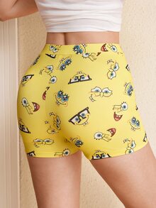 SpongeBob SquarePants | SHEIN Women's Cartoon Print Short Leggings - Yellow - View 2