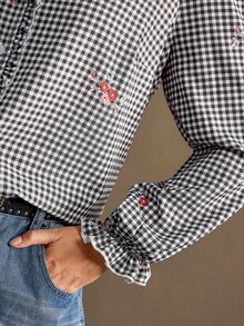 Nubod Plus Size Plaid Floral Petal Sleeve Blouse Date Night Brunch Birthday Dinner Black And White Autumn 1920s Vintage Dressy 80s Fall - Multicolor - View 3