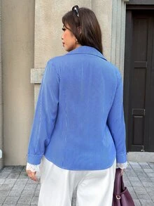 Easura 條紋蕾絲飾邊大尺碼女式襯衫 - 彩色 - 查看 2