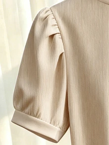 Franclia Women's Summer Classy Elegant V-Neck Everyday Apricot Solid Minimalist Top, French Commuter Style, Beach Holiday - Apricot - View 3