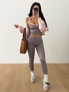 Coolane Women's Summer/Fall Going Out Streetwear Chic Sportswear Polka Dot Graphics Stretchy 2pcs/Two Pieces - Multicolor - View 5