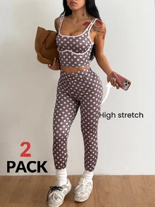 Coolane Women's Summer/Fall Going Out Streetwear Chic Sportswear Polka Dot Graphics Stretchy 2pcs/Two Pieces - Multicolor - View 1