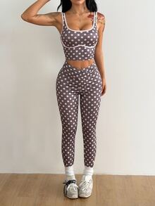 Coolane Women's Summer/Fall Going Out Streetwear Chic Sportswear Polka Dot Graphics Stretchy 2pcs/Two Pieces - Multicolor - View 4