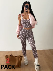 Coolane Women's Summer/Fall Going Out Streetwear Chic Sportswear Polka Dot Graphics Stretchy 2pcs/Two Pieces - Multicolor - View 3