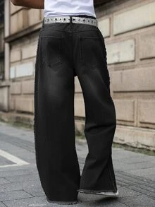 Manfinity EMRG Men's Street Style Frayed Patchwork Wide Leg Pants - Black - View 2