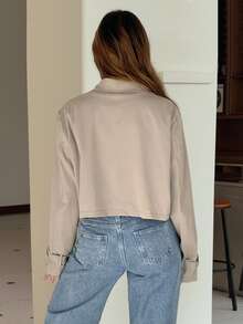 SHEIN EZwear 卡其色女款梭織長袖雙排扣夾克 - 卡其色 - 查看 3