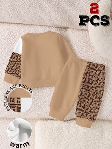 Newborn Baby Knight Geometric Print Top And Cuffed Pants Set - Multicolor - View 2