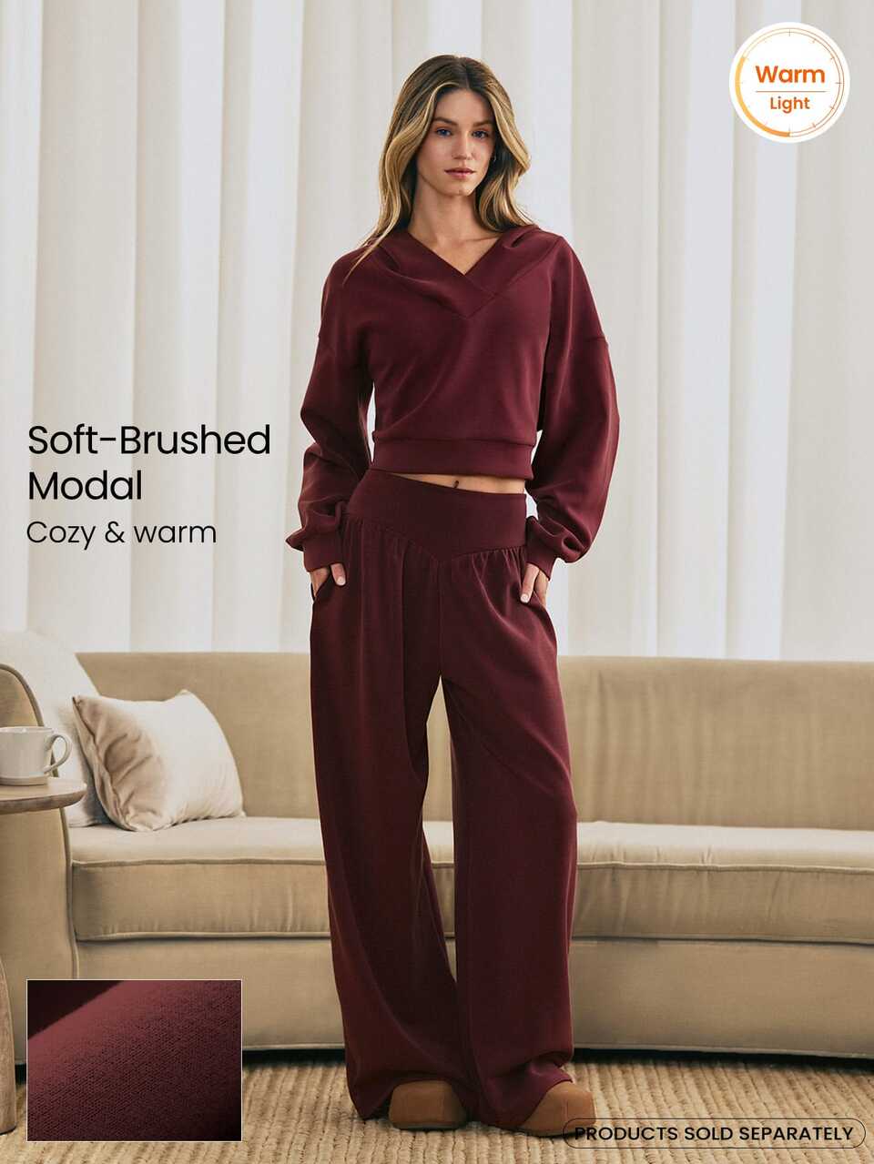 Soft-Brushed Modal Move Freely Wide-Leg Pants With Side Pockets & Adjustable Drawstring Hem Daily Casual Summer Wear