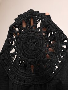 Rosumi Plus Size Women's Lace Patchwork High-Low Tank Top - Black - View 11