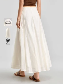 Ontre Women's Off-White Summer Minimalist Vacation Lyocell Fabric Super Flared Skirt,Bohemian Beige & Apricot Elegant High-End Patchwork Long Skirt - Apricot - View 4